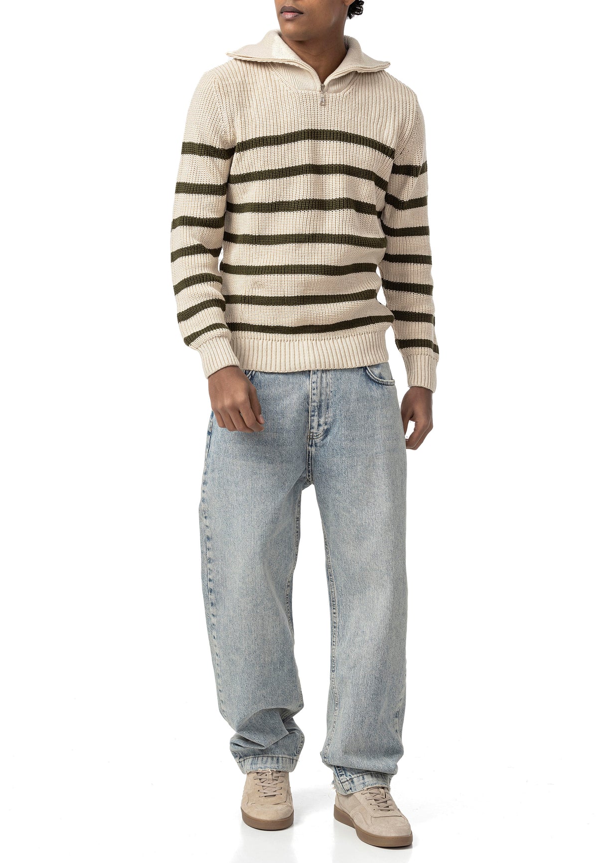 Zip Grobstrick Pullover