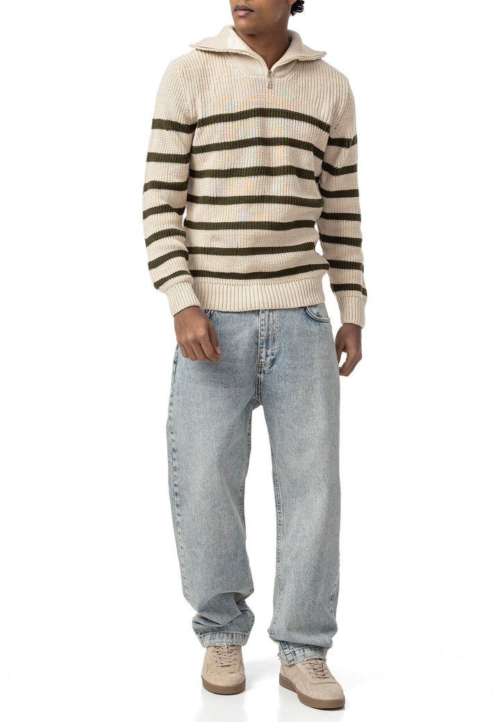 Zip Grobstrick Pullover