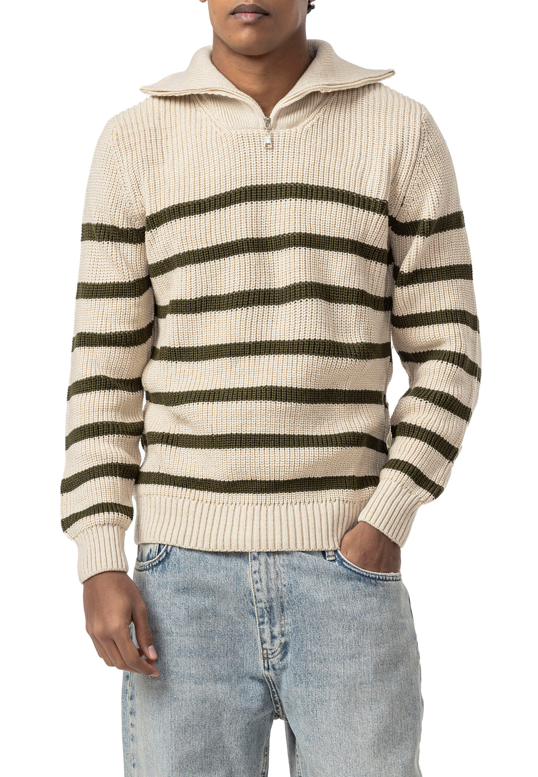 Zip Grobstrick Pullover