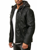Biker Winterlederjacke mit Kaputze abnehmbar