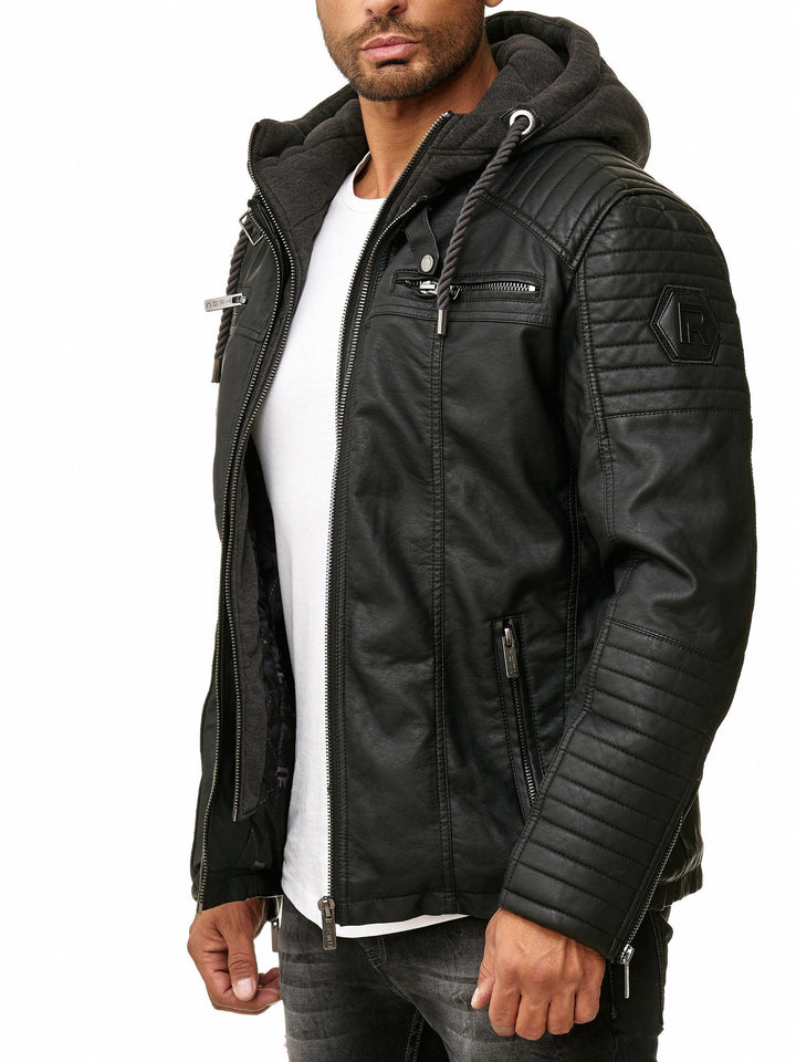 Biker Winterlederjacke mit Kaputze abnehmbar