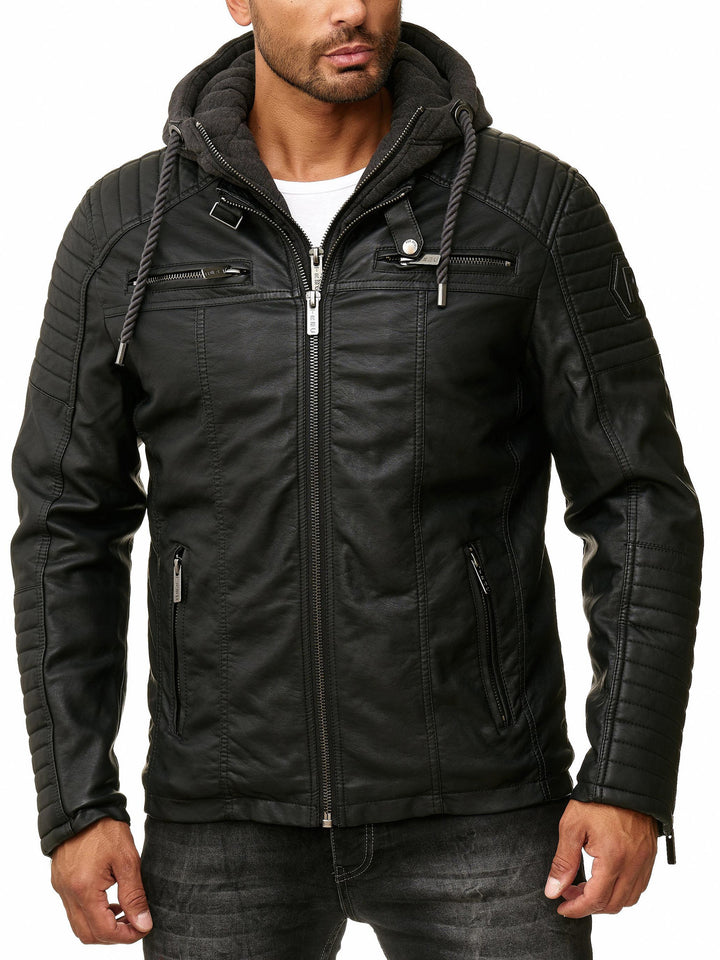 Biker Winterlederjacke mit Kaputze abnehmbar