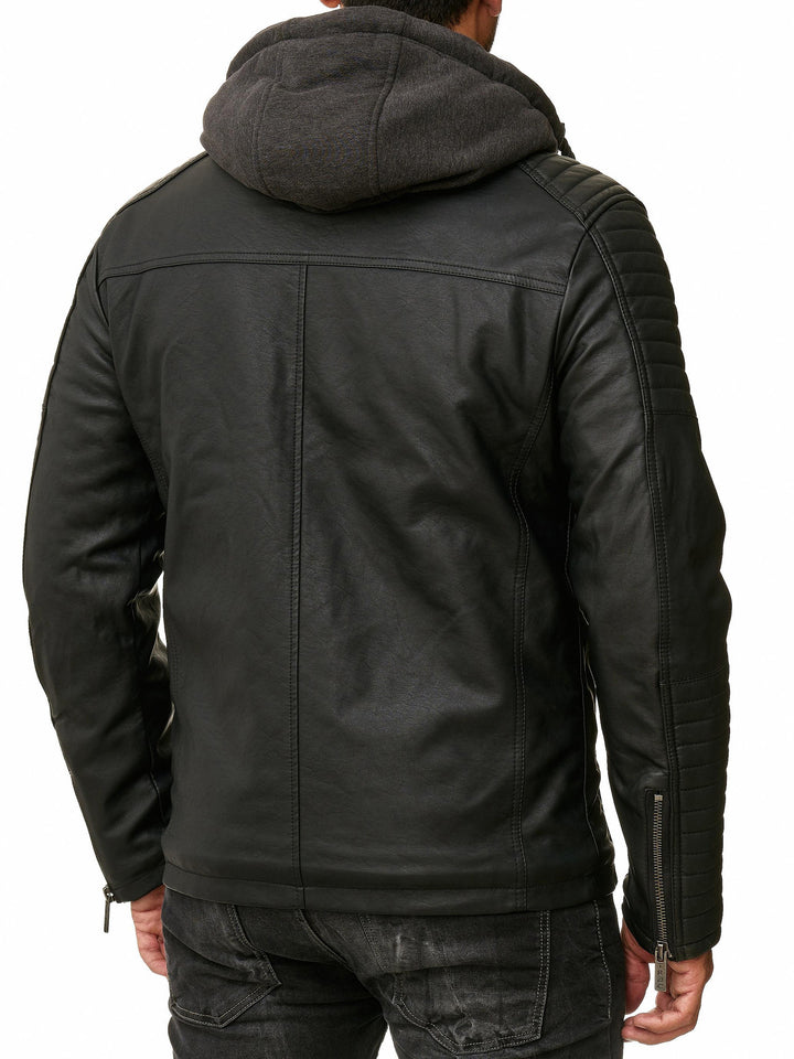 Biker Winterlederjacke mit Kaputze abnehmbar