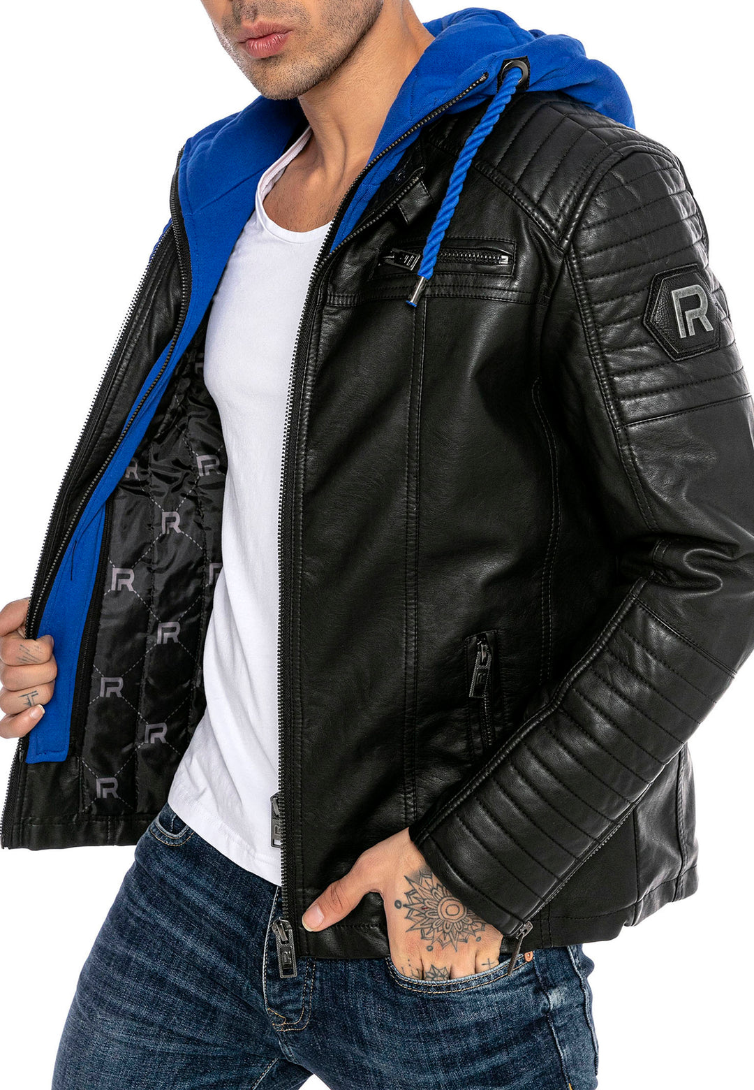 Biker Winterlederjacke mit Kaputze abnehmbar