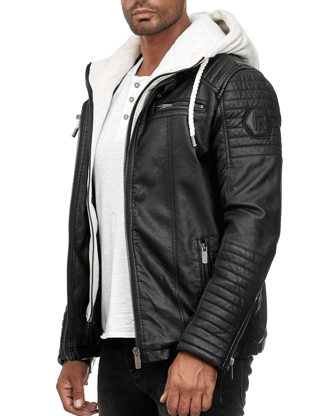 Biker Winterlederjacke mit Kaputze abnehmbar