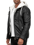 Biker Winterlederjacke mit Kaputze abnehmbar