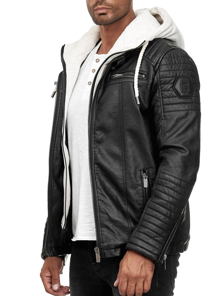 Biker Winterlederjacke mit Kaputze abnehmbar