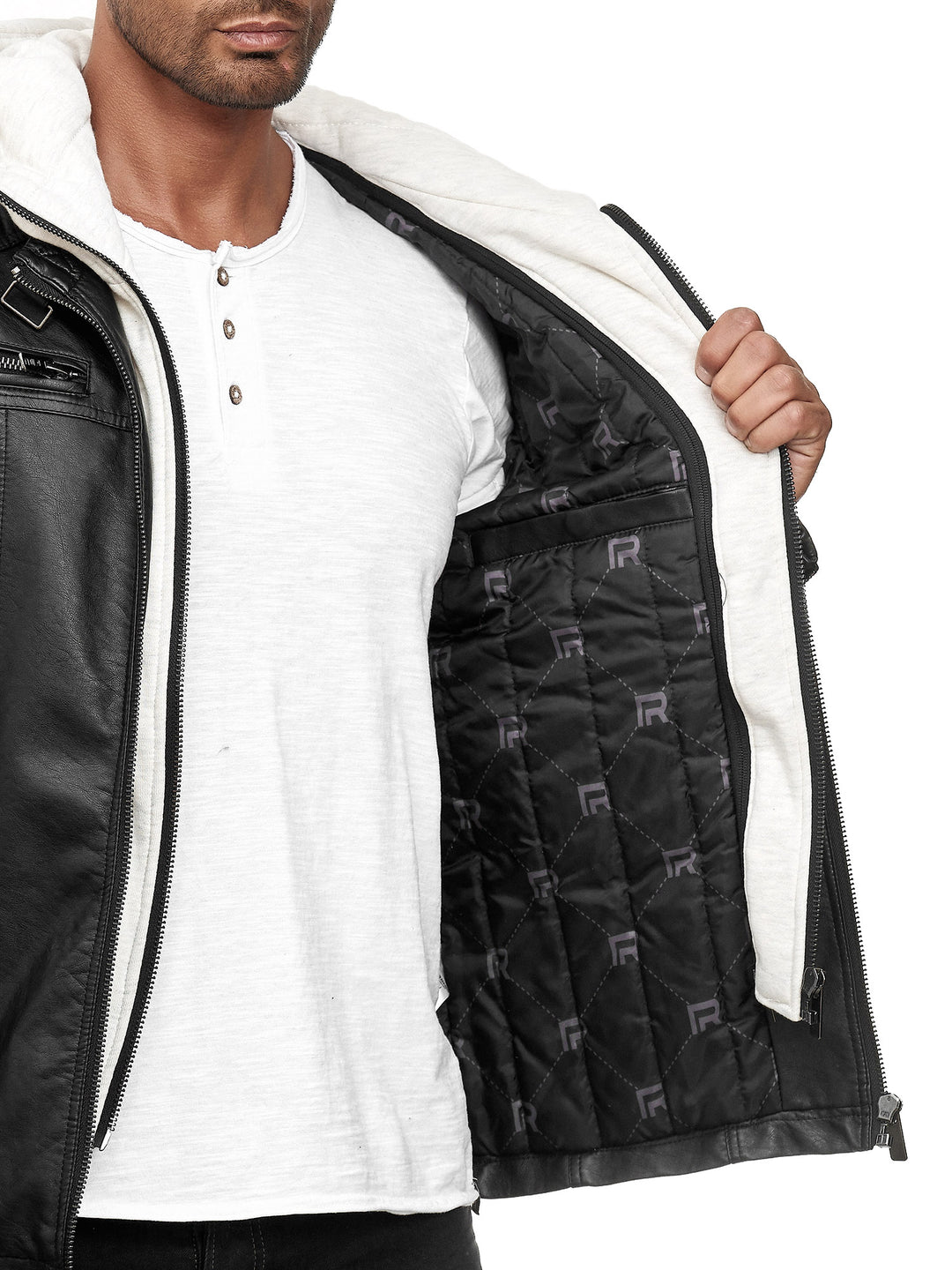 Biker Winterlederjacke mit Kaputze abnehmbar