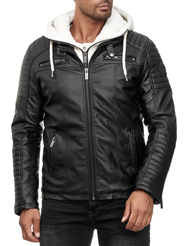 Biker Winterlederjacke mit Kaputze abnehmbar