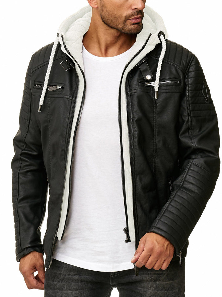 Biker Winterlederjacke mit Kaputze abnehmbar