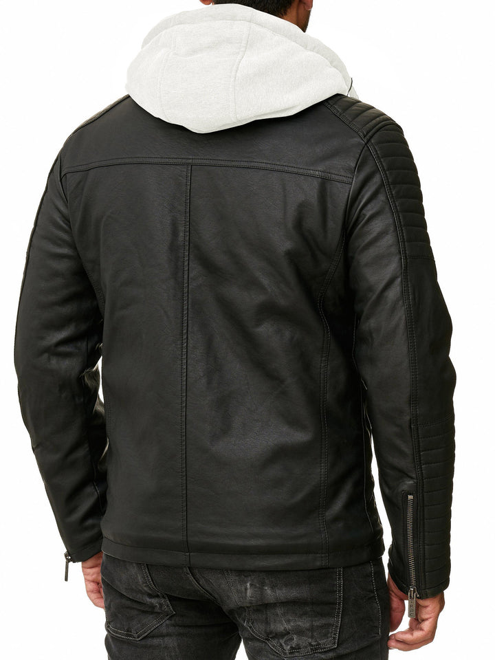 Biker Winterlederjacke mit Kaputze abnehmbar