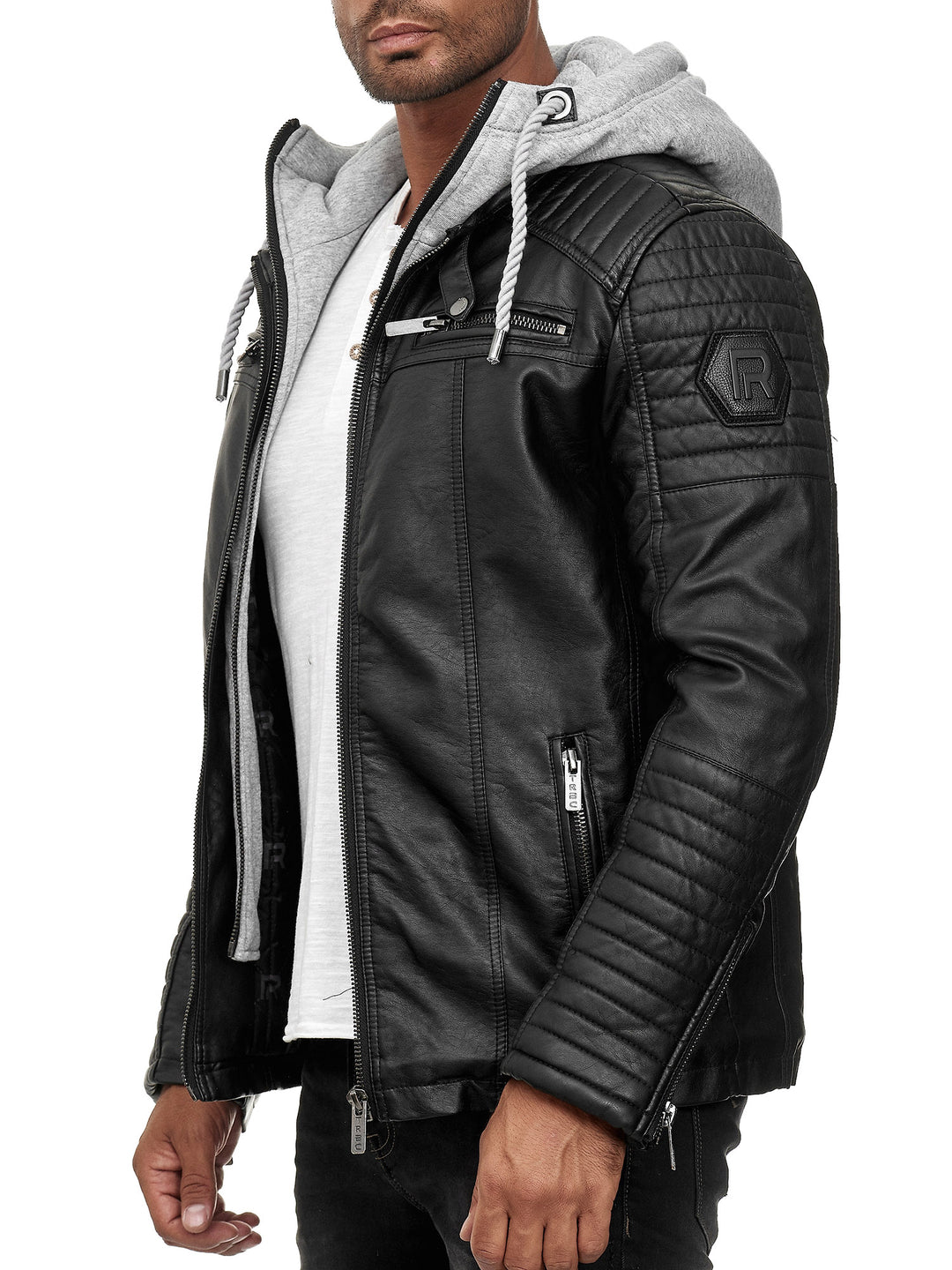 Biker Winterlederjacke mit Kaputze abnehmbar