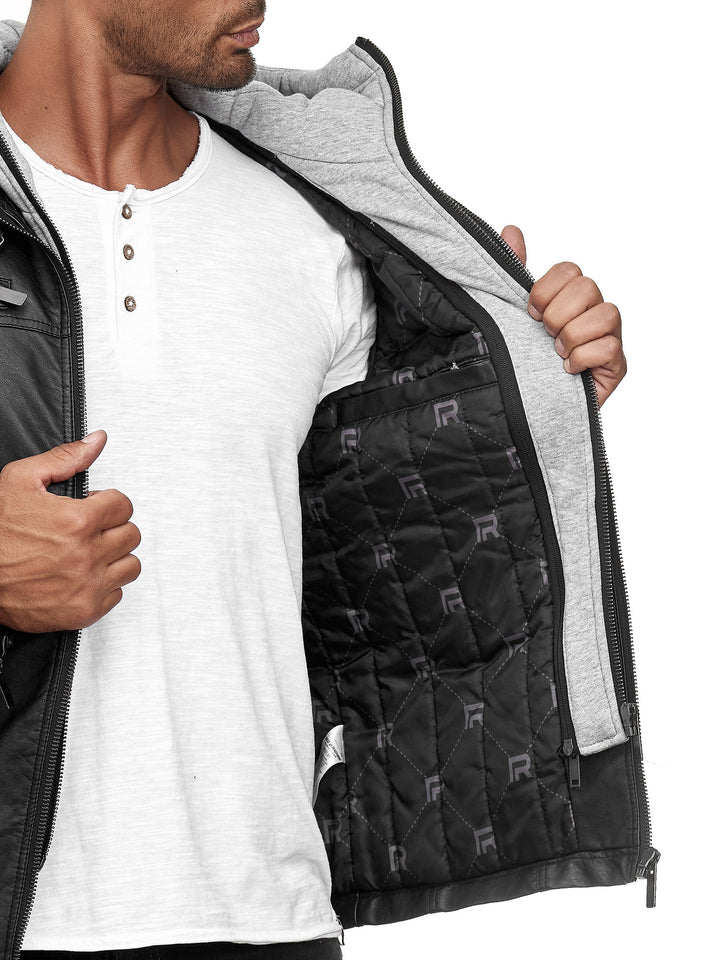 Biker Winterlederjacke mit Kaputze abnehmbar