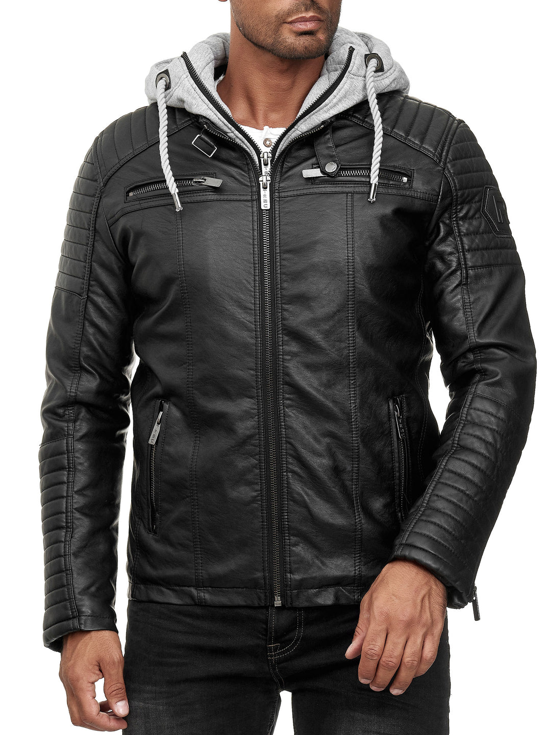 Biker Winterlederjacke mit Kaputze abnehmbar
