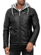 Biker Winterlederjacke mit Kaputze abnehmbar