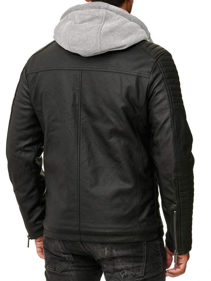 Biker Winterlederjacke mit Kaputze abnehmbar