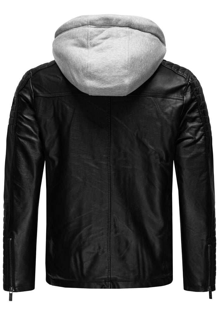 Biker Winterlederjacke mit Kaputze abnehmbar
