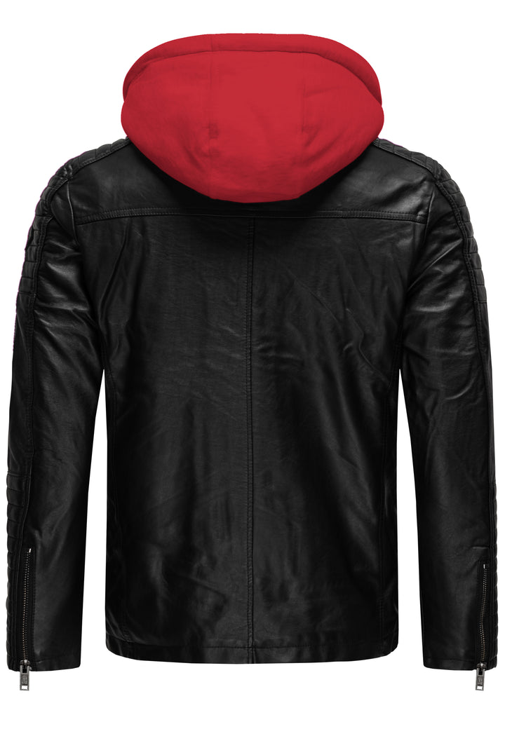 Biker Winterlederjacke mit Kaputze abnehmbar