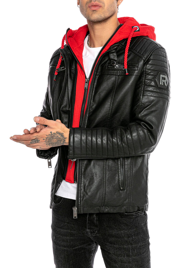 Biker Winterlederjacke mit Kaputze abnehmbar