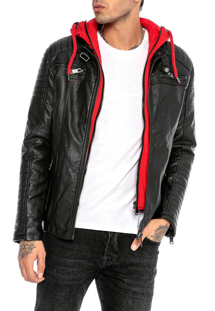 Biker Winterlederjacke mit Kaputze abnehmbar