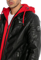 Biker Winterlederjacke mit Kaputze abnehmbar