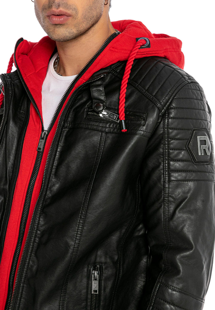Biker Winterlederjacke mit Kaputze abnehmbar