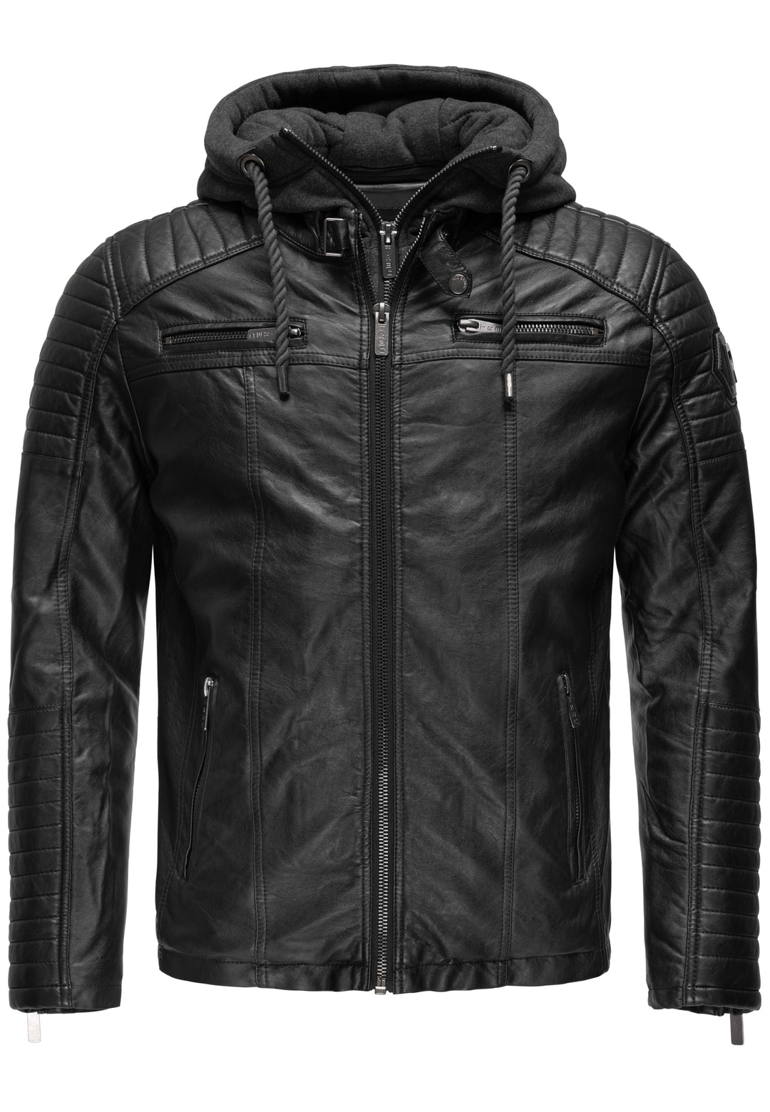 Biker Winterlederjacke mit Kaputze abnehmbar