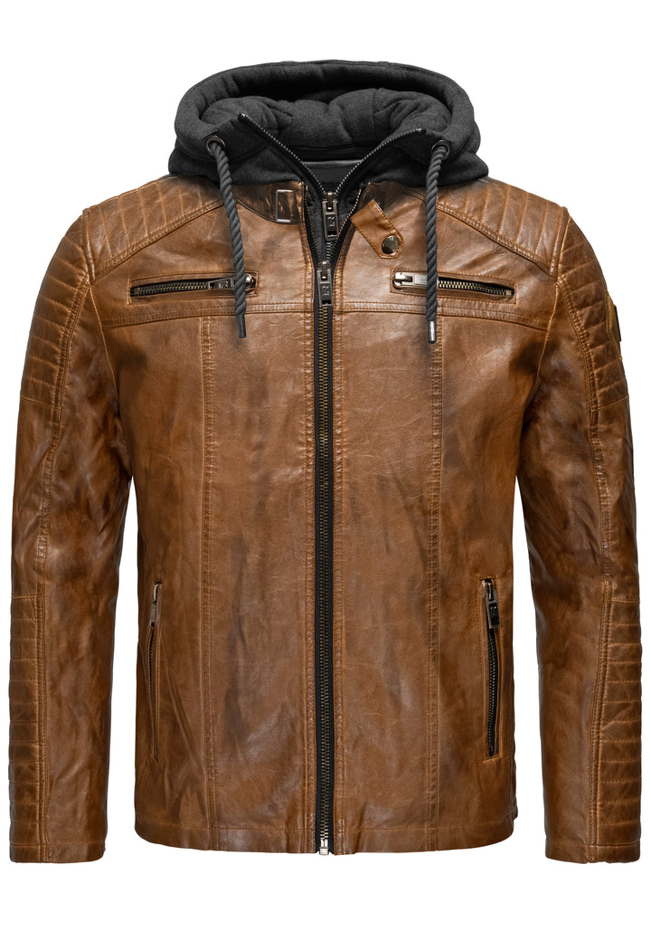 Biker Winterlederjacke mit Kaputze abnehmbar