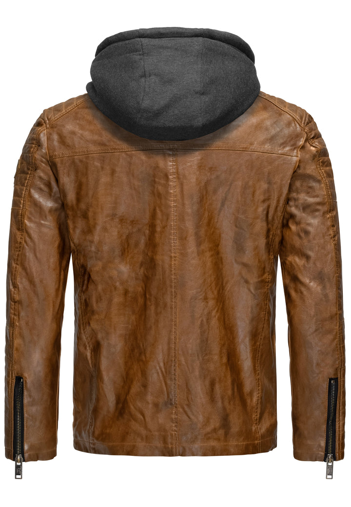 Biker Winterlederjacke mit Kaputze abnehmbar
