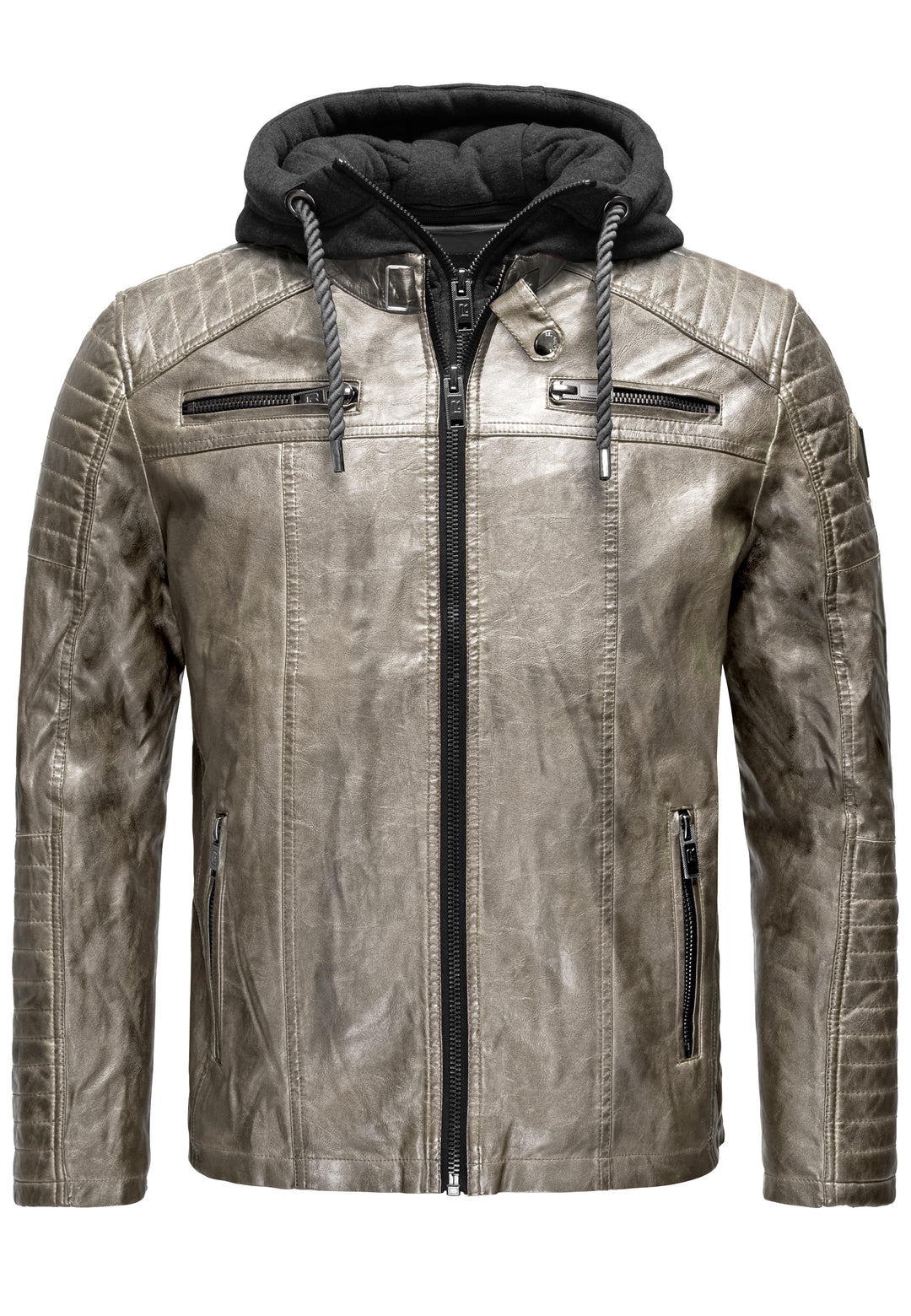 Biker Winterlederjacke mit Kaputze abnehmbar