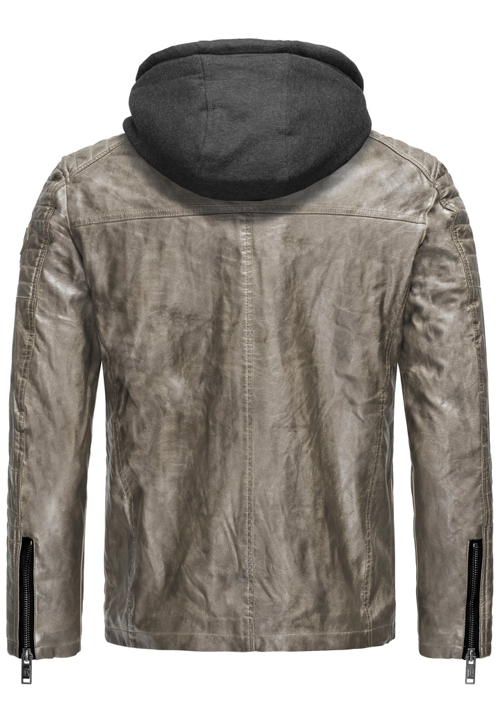 Biker Winterlederjacke mit Kaputze abnehmbar