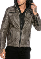 Biker Winterlederjacke mit Kaputze abnehmbar