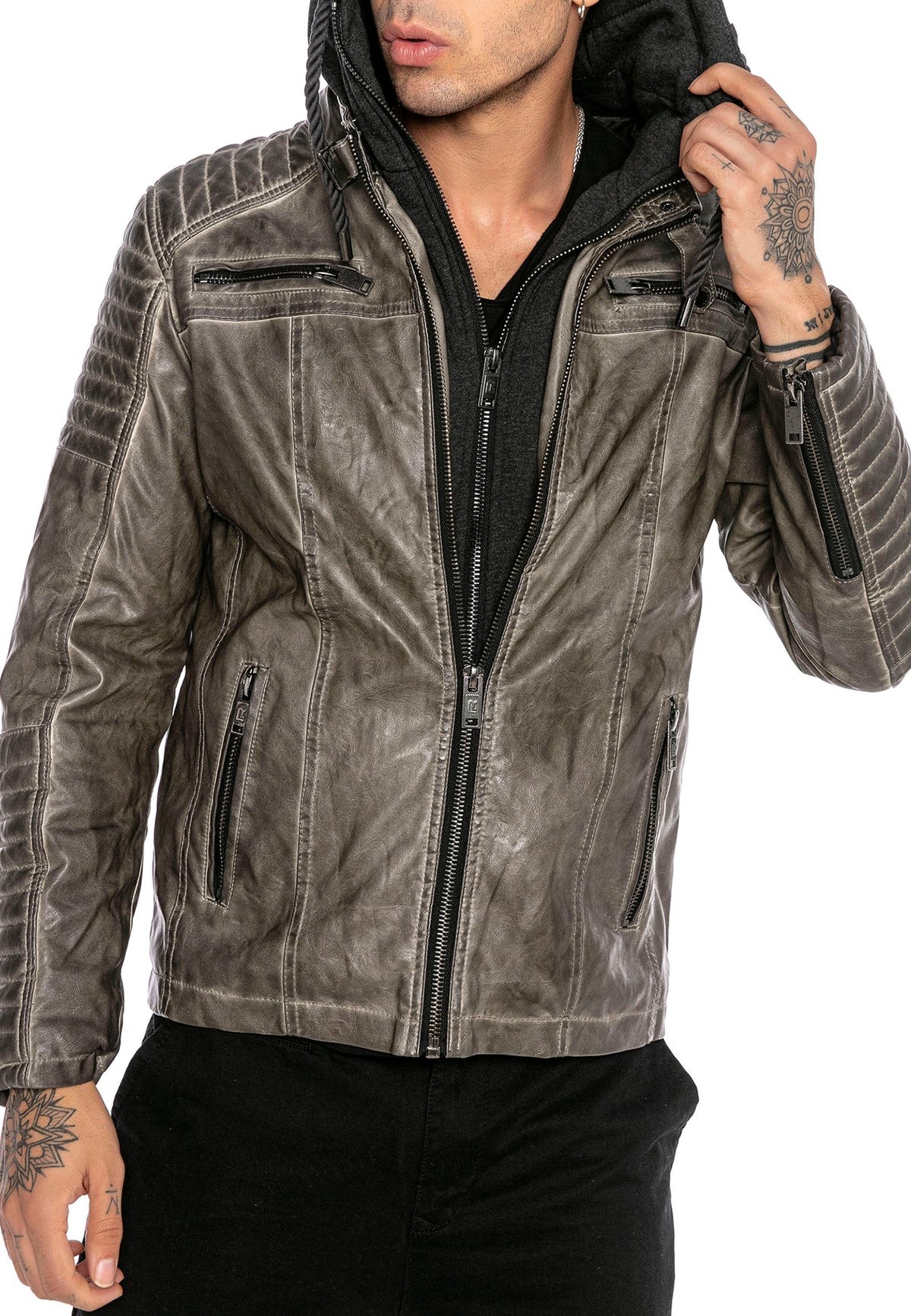 Biker Winterlederjacke mit Kaputze abnehmbar