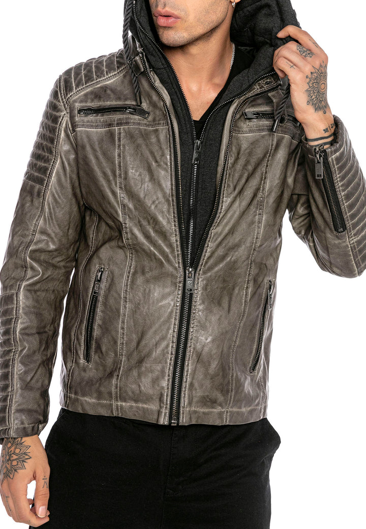 Biker Winterlederjacke mit Kaputze abnehmbar
