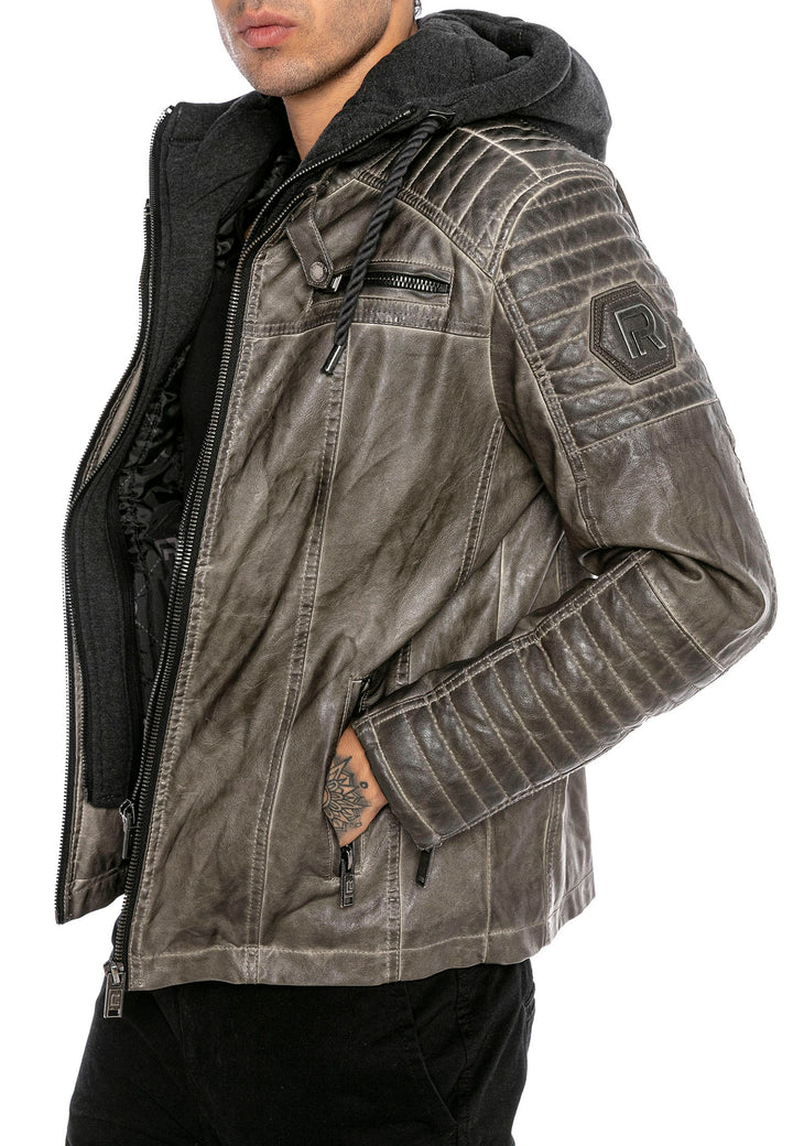 Biker Winterlederjacke mit Kaputze abnehmbar