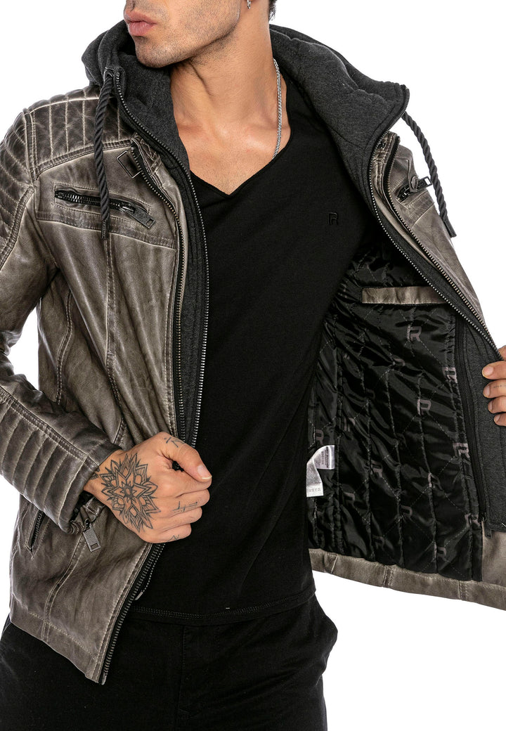 Biker Winterlederjacke mit Kaputze abnehmbar