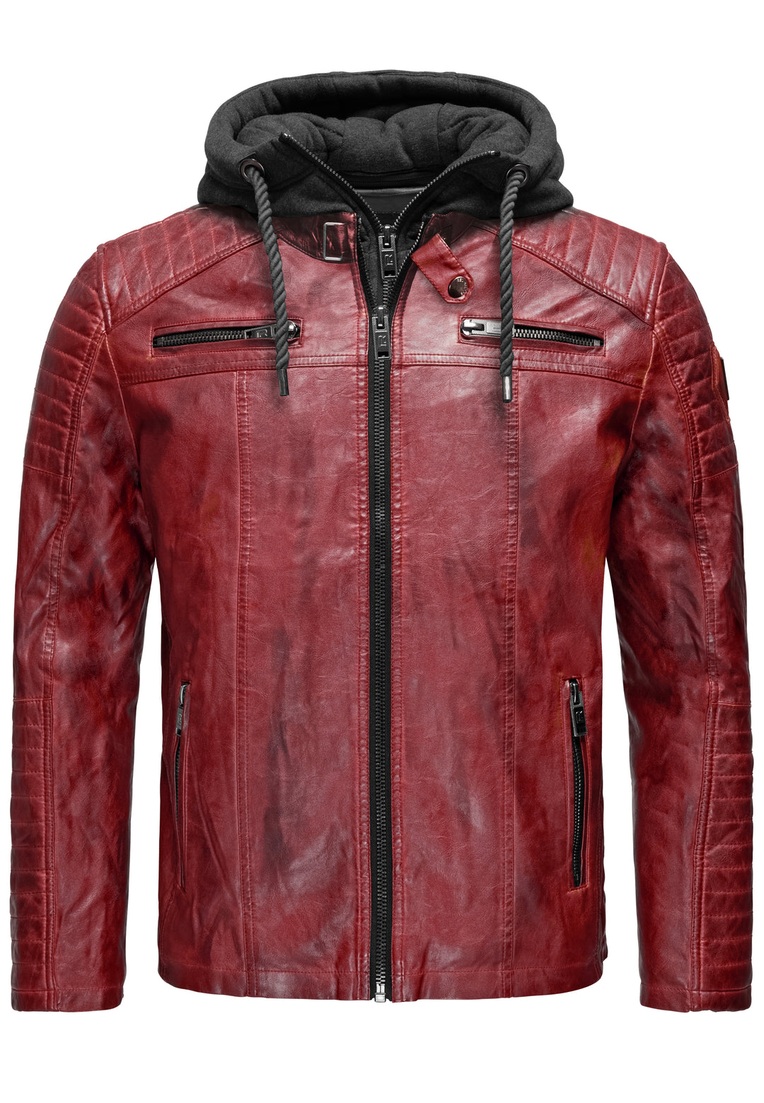 Biker Winterlederjacke mit Kaputze abnehmbar