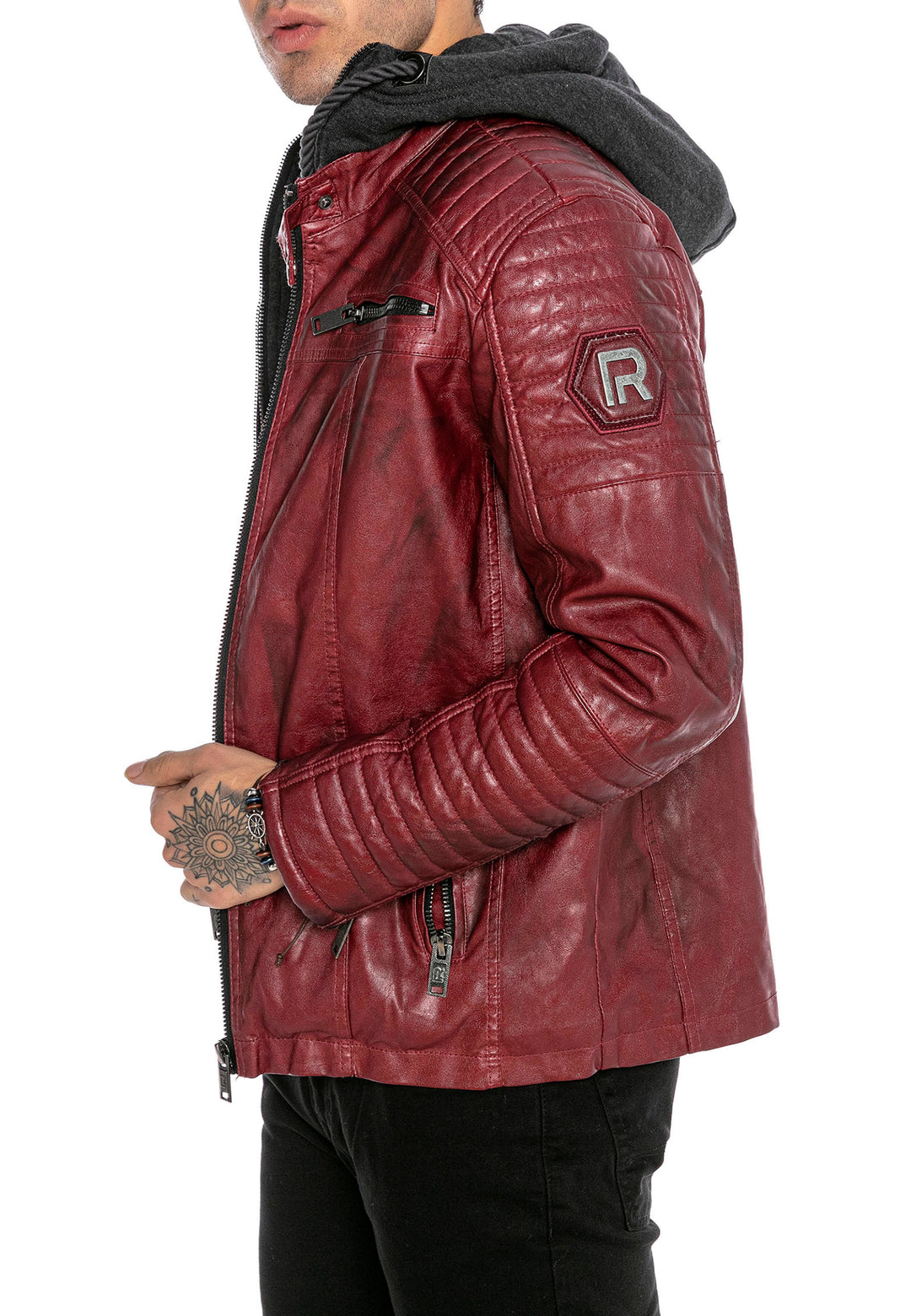 Biker Winterlederjacke mit Kaputze abnehmbar