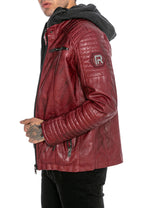 Biker Winterlederjacke mit Kaputze abnehmbar