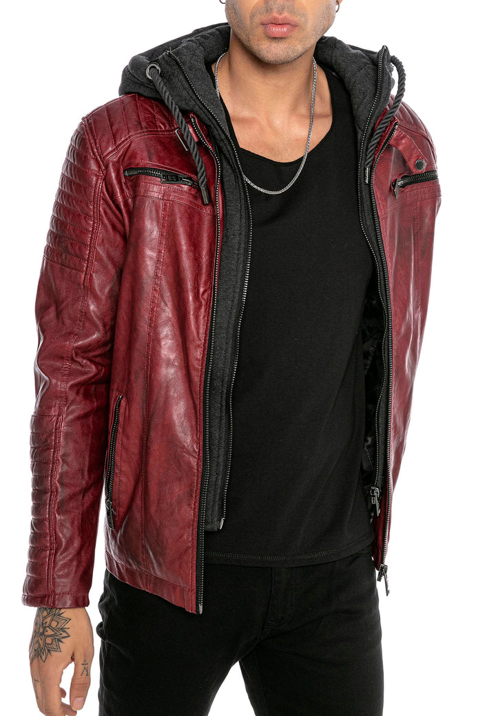 Biker Winterlederjacke mit Kaputze abnehmbar