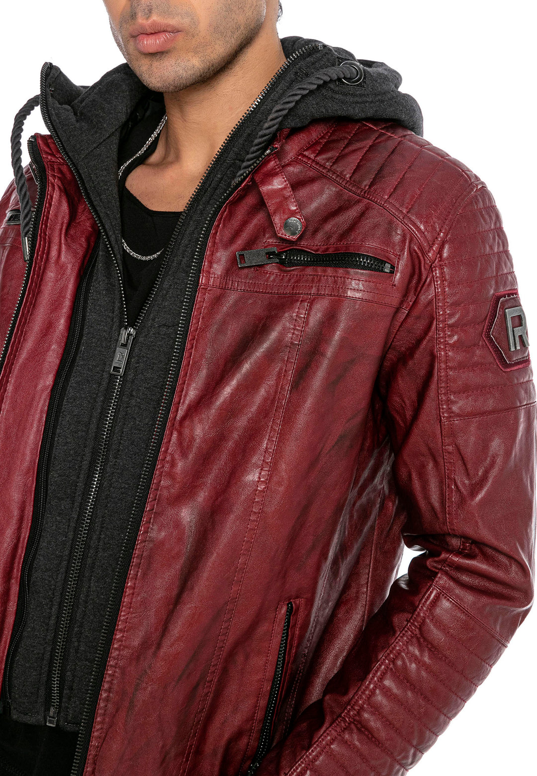 Biker Winterlederjacke mit Kaputze abnehmbar