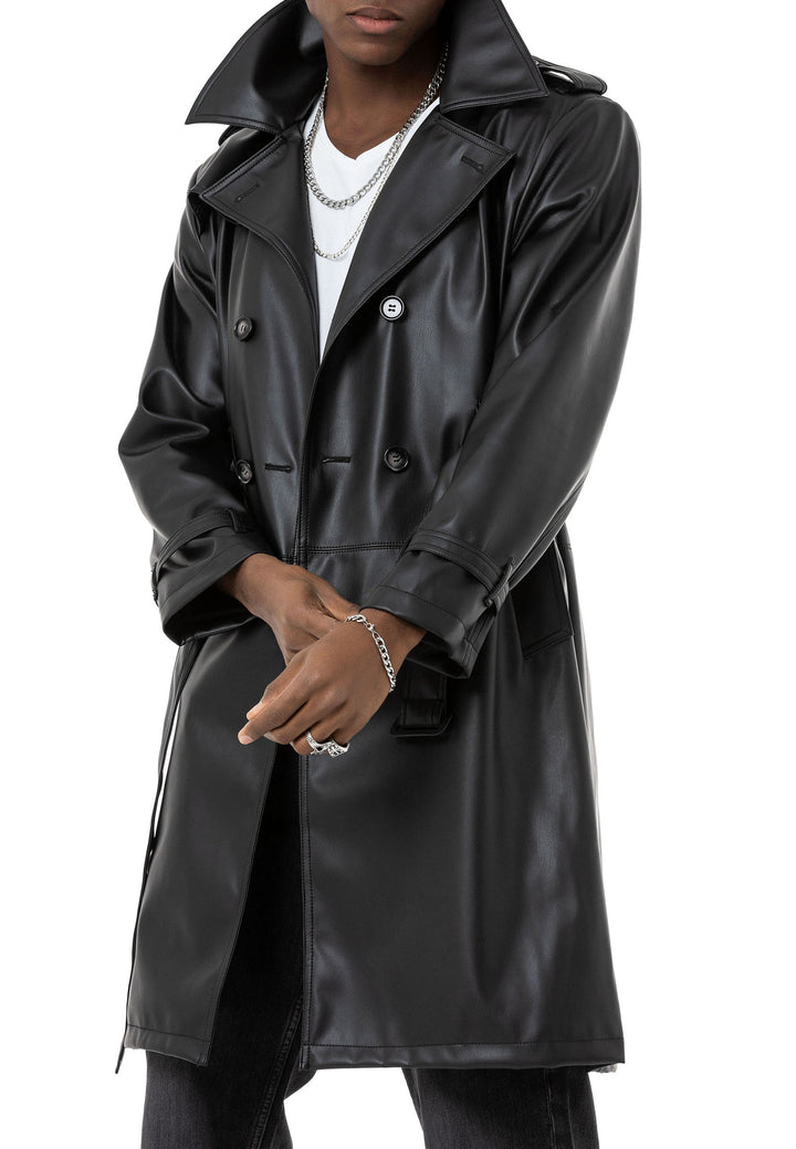 Kunstleder Trenchcoat Schwarz / 2XL