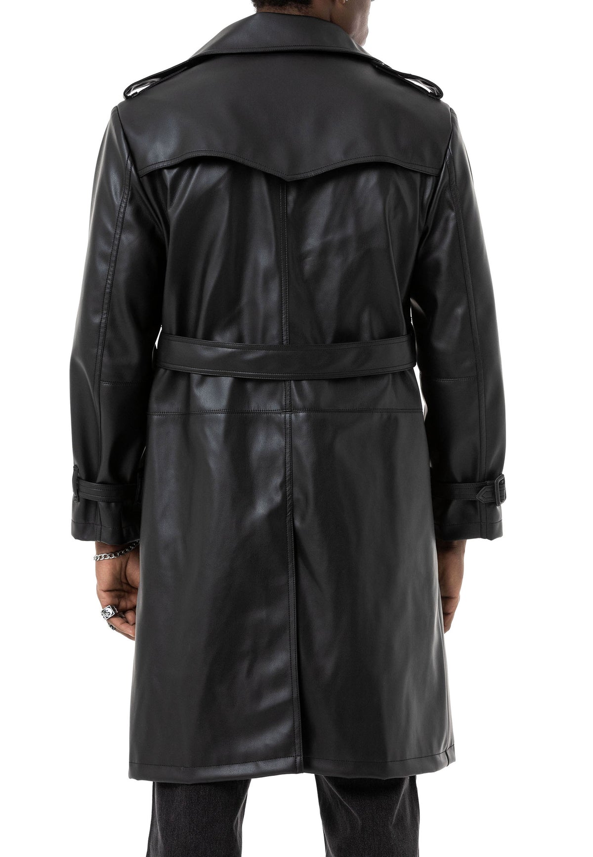 Kunstleder Trenchcoat Schwarz / 2XL