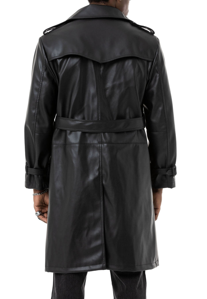 Kunstleder Trenchcoat Schwarz / 2XL