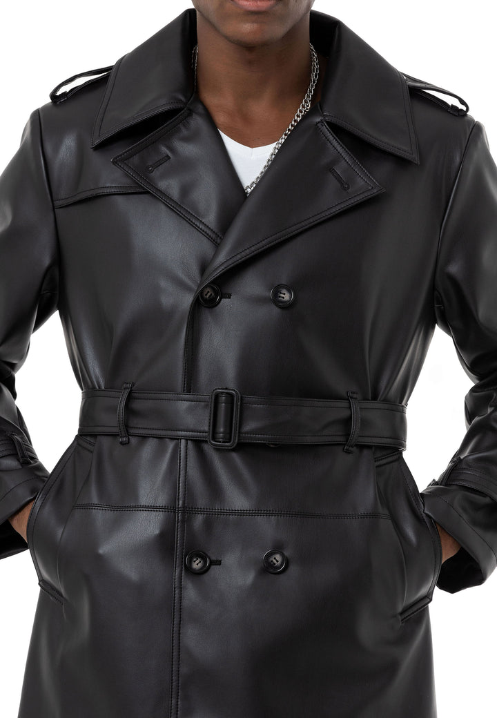 Kunstleder Trenchcoat Schwarz / 2XL